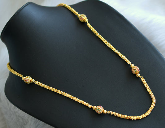 Gold tone ruby-green-white balls beads chain dj-41667