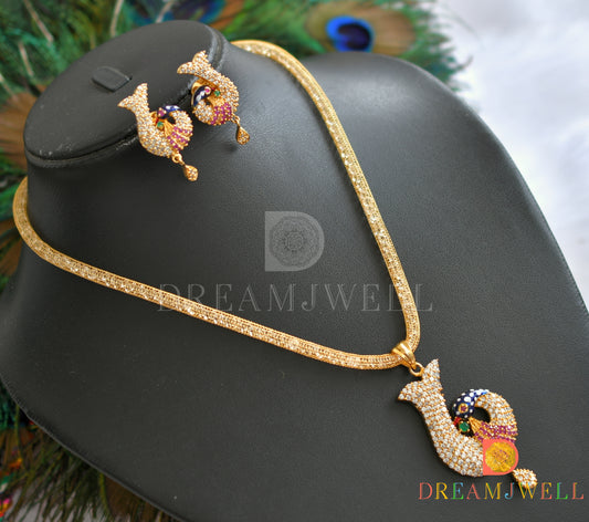 Gold Tone cz-ruby meenakari peacock necklace set dj-06038