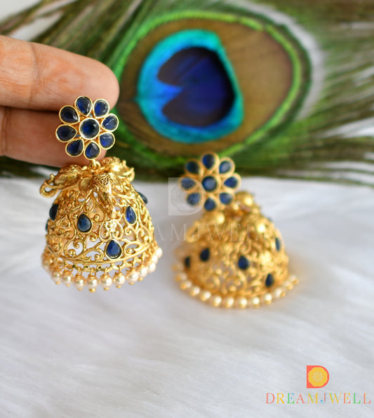 Antique gold tone pearl blue Elephant jhumkka dj-17697