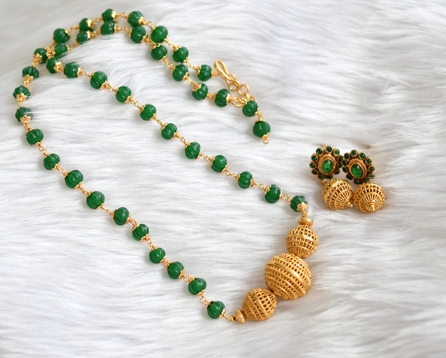 Antique gold tone green beads Necklace set dj-39622