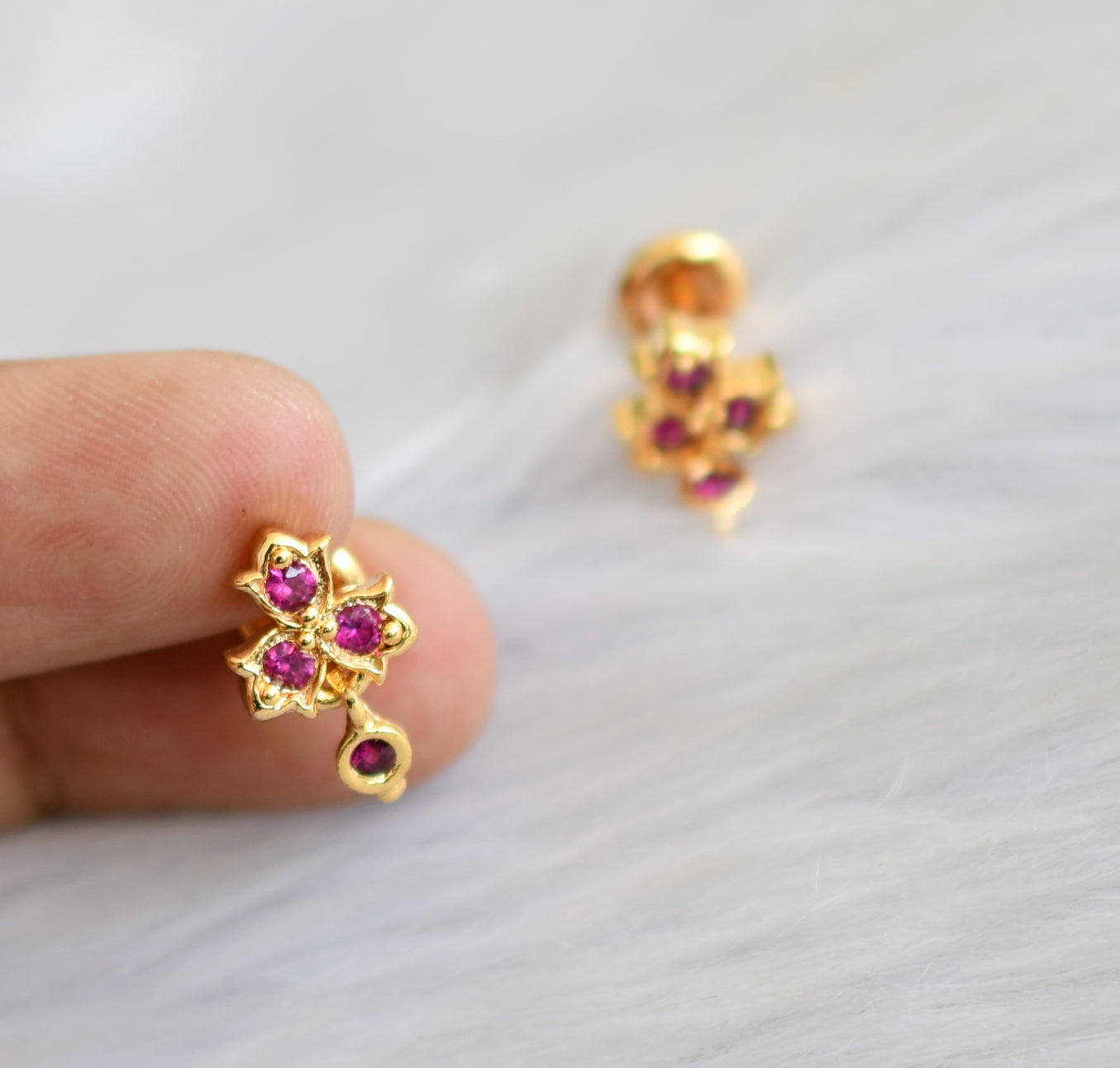 Single Stone Pear Shaped Ruby Earrings  Sanvi Jewels