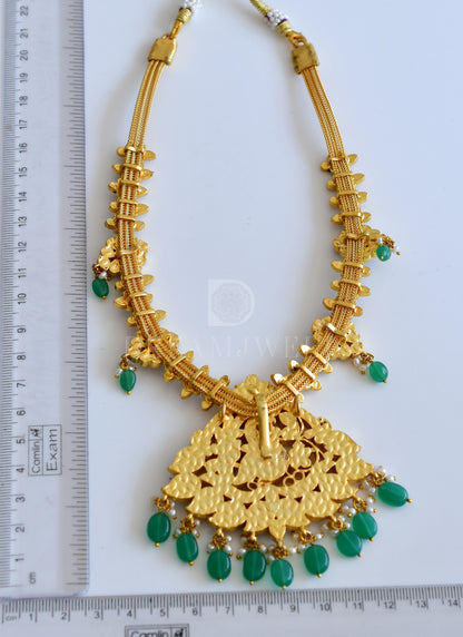 Gold tone Red-green-white kundan jadau peacock-mango necklace dj-35835