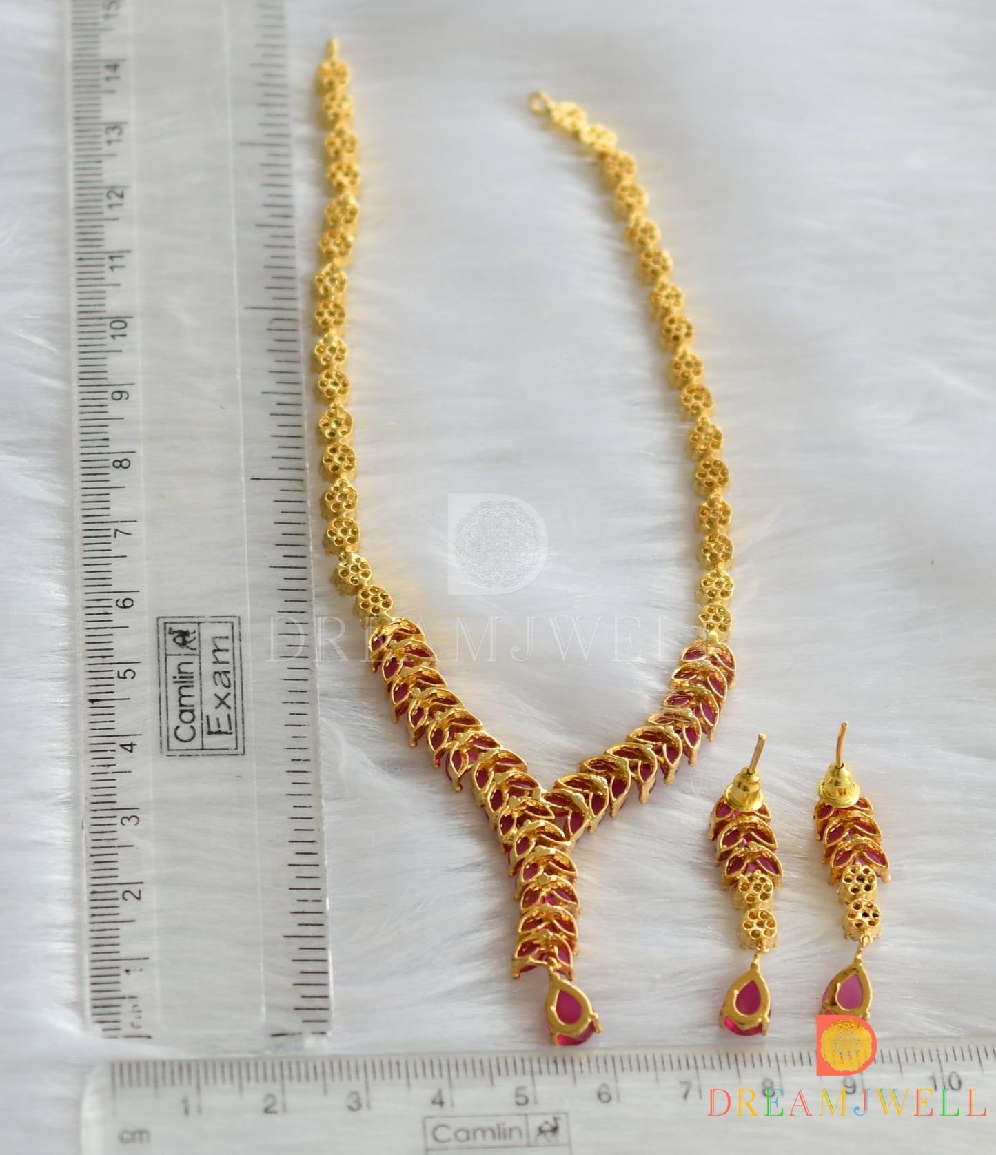 Gold tone cz-ruby necklace set dj-15225