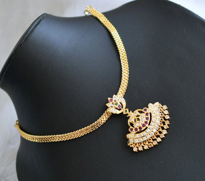 Gold tone pink-green-white south Indian style attigai/necklace dj-41639