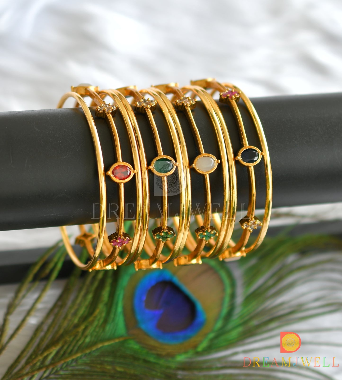 Gold tone Set of 12 Navarathna bangles(2.6) dj-34068