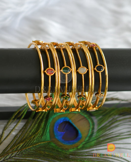 Gold tone multi color stone bangles (2.10) dj-34070