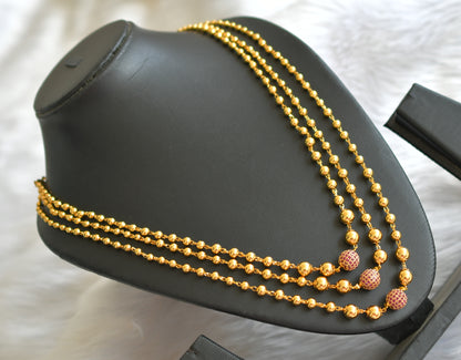 Gold tone ruby balls multi layer necklace set dj-39624
