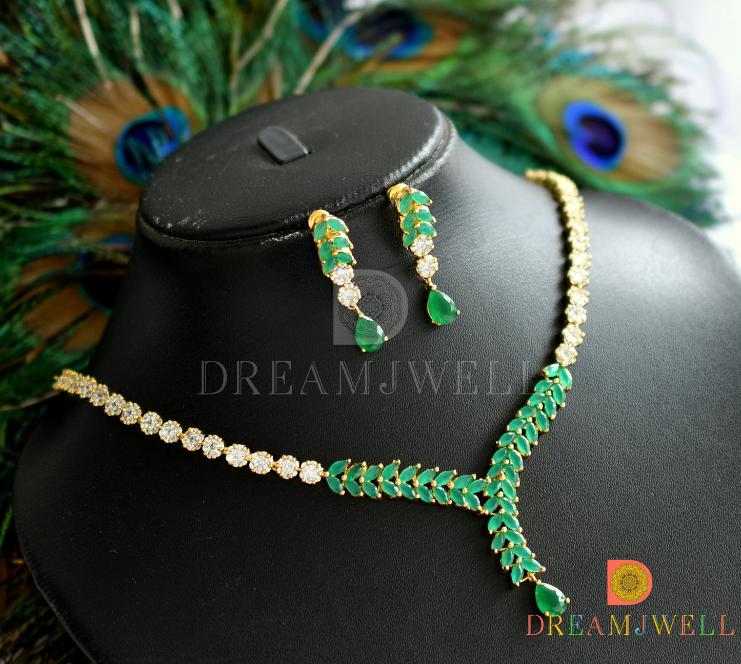 Gold tone cz-emerald necklace set dj-15226