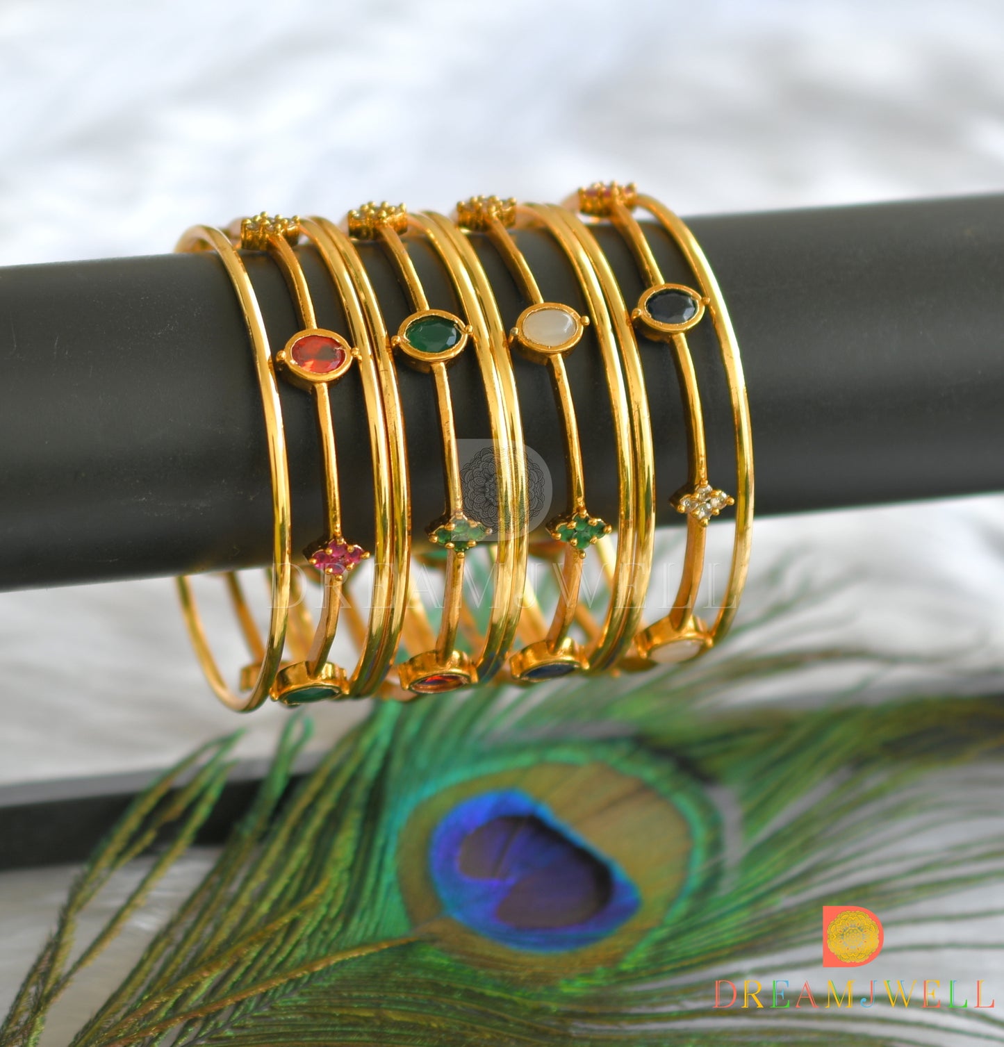 Gold tone multi color stone bangles (2.10) dj-34070