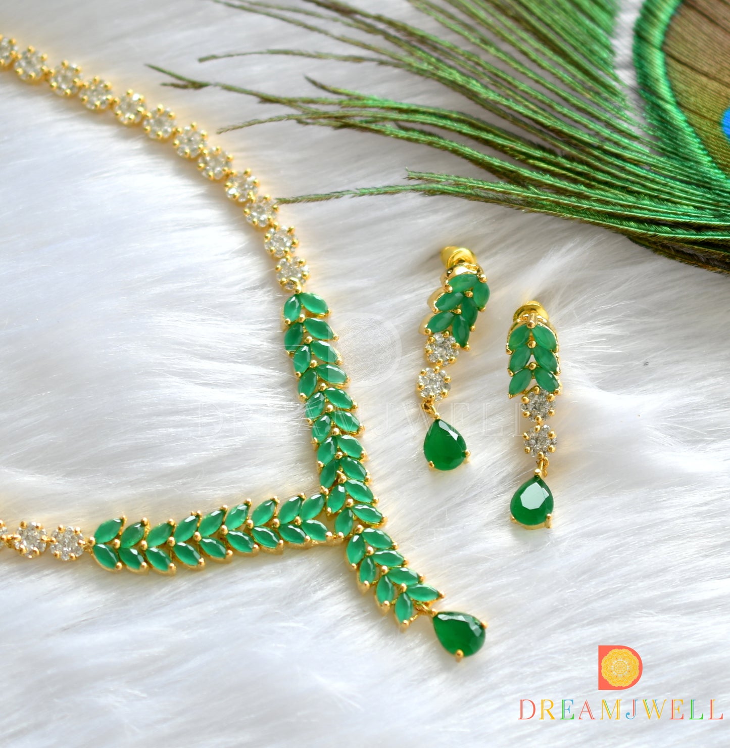 Gold tone cz-emerald necklace set dj-15226