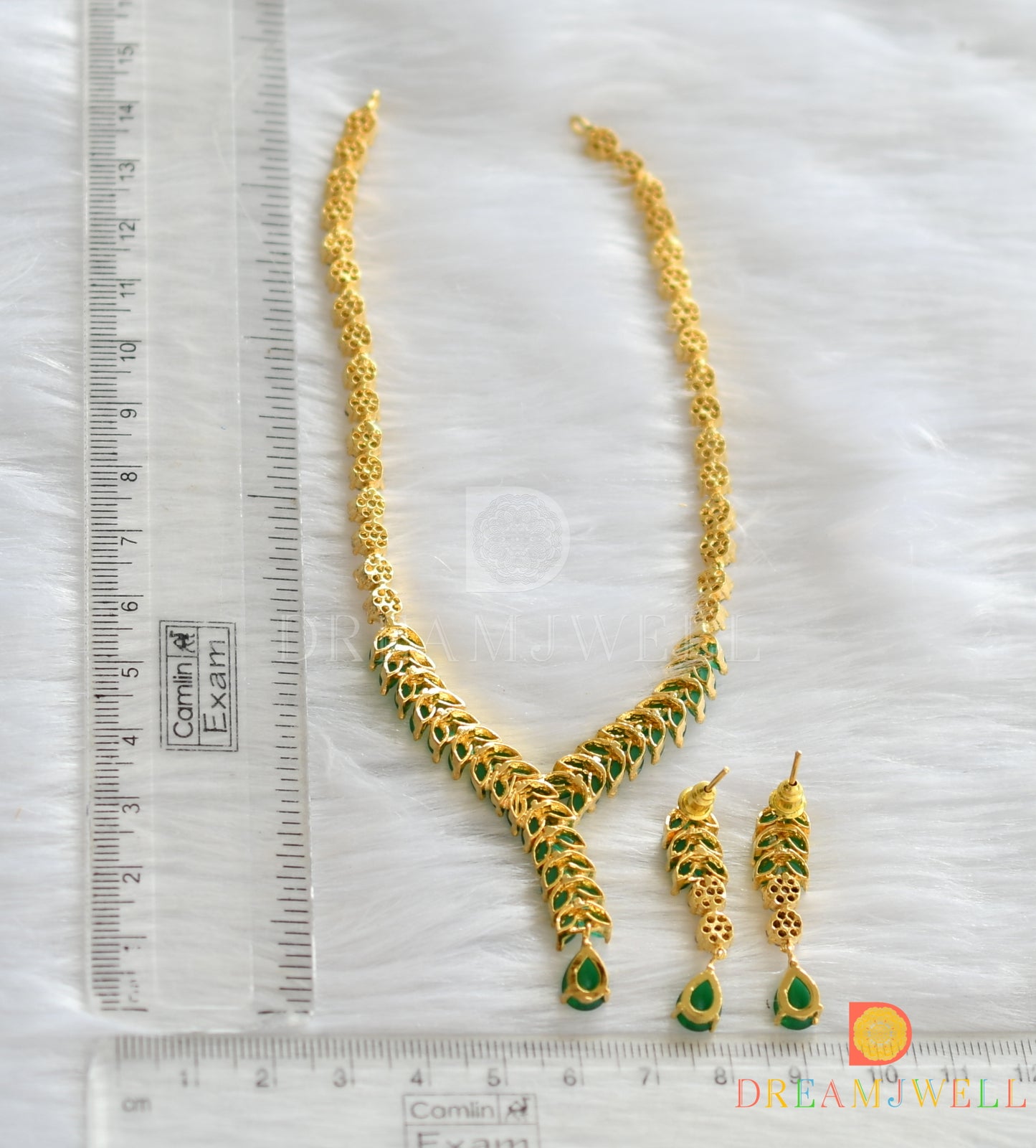 Gold tone cz-emerald necklace set dj-15226