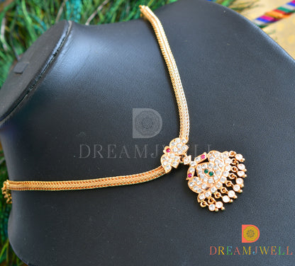 Gold tone pink-white-green stone south Indian style necklace dj-36529