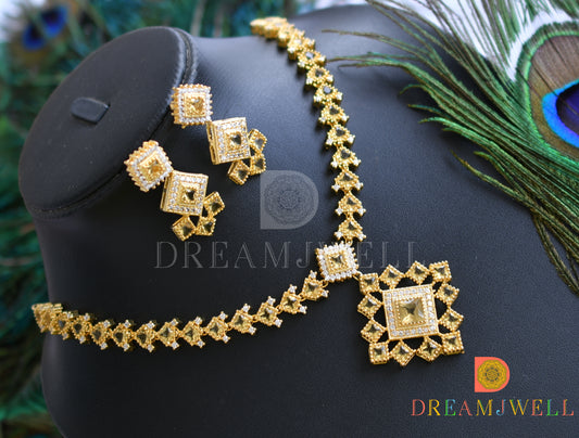 Gold Tone Cz square stone yellow necklace set dj-12380