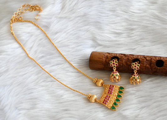 Gold tone ruby-green necklace set dj-39659
