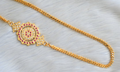 Gold tone ruby-white stone south Indian style mugappu chain dj-41652