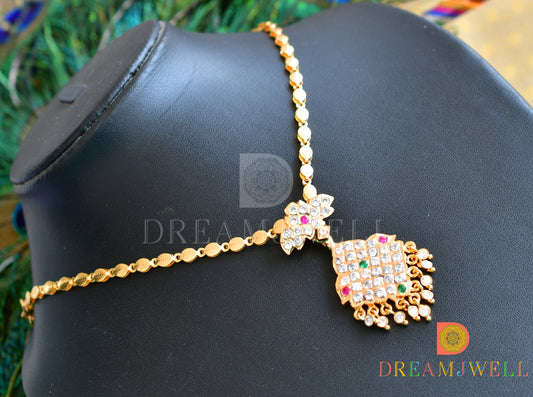 Gold tone pink-green-white south Indian style necklace dj-36533