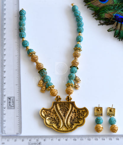 Antique sky blue beads necklace set dj-35855