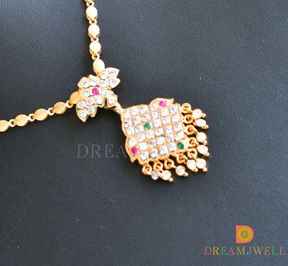 Gold tone pink-green-white south Indian style necklace dj-36533