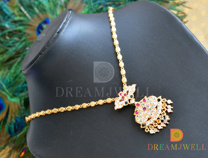 Gold tone white-pink-green south Indian style necklace dj-36534