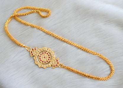 Gold tone ruby-white stone south Indian style mugappu chain dj-41654