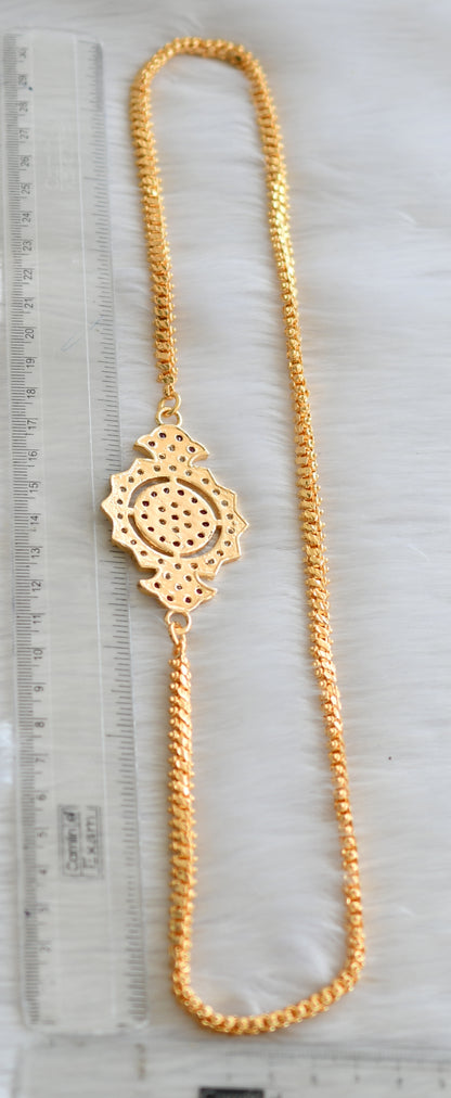 Gold tone ruby-white stone south Indian style mugappu chain dj-41654