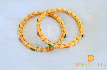 Gold tone multicolor polki set of 2 bangles (2.4) dj-05744