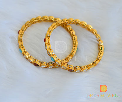 Gold tone multicolor polki set of 2 bangles (2.4) dj-05745