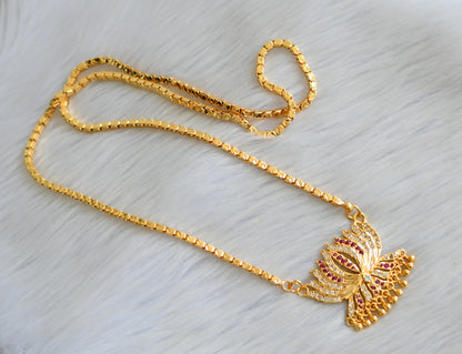 Gold tone white-ruby stone Lotus south Indian style pendant with chain dj-41644