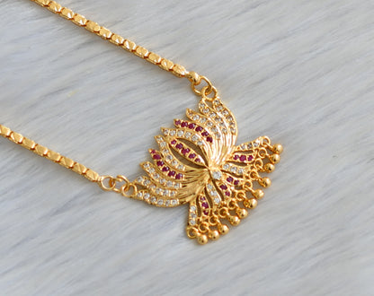 Gold tone white-ruby stone Lotus south Indian style pendant with chain dj-41644