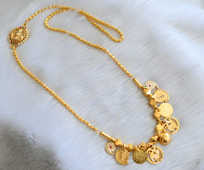 Gold tone pink-green-white stone mango-Lakshmi coin swan mangalyam with Lakshmi mugappu chain dj-40316