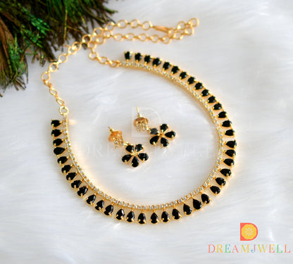Gold tone cz-black necklace set dj-12555