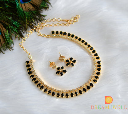 Gold tone cz-black necklace set dj-12555