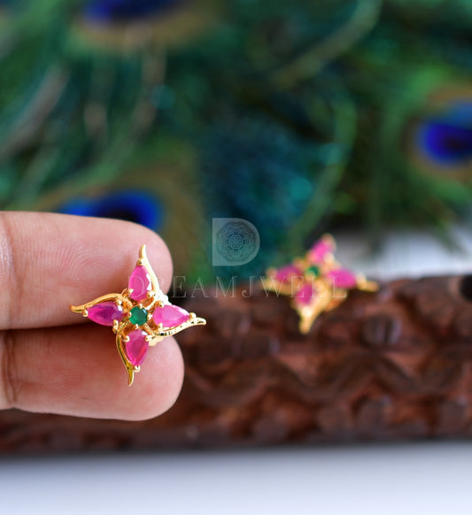 Gold tone Cz Ruby-emerald Stud/Earrings DJ22400