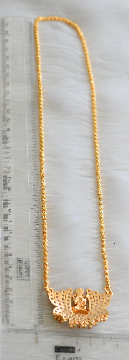 Gold tone white stone Lakshmi-Lotus south Indian style pendant with chain dj-41645