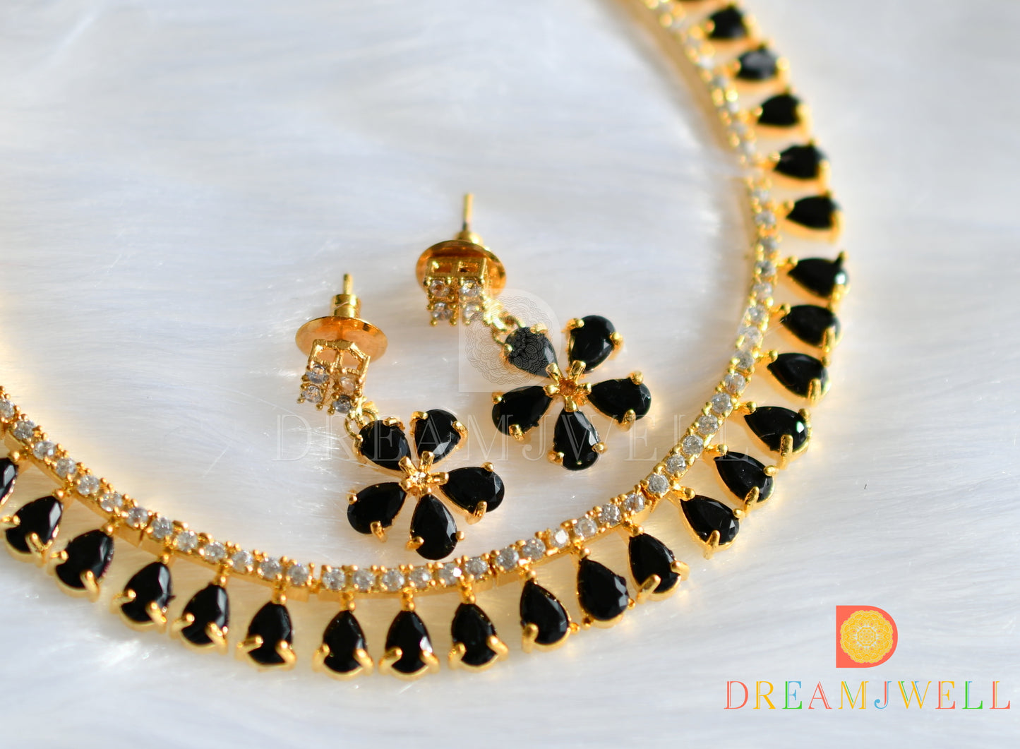 Gold tone cz-black necklace set dj-12555