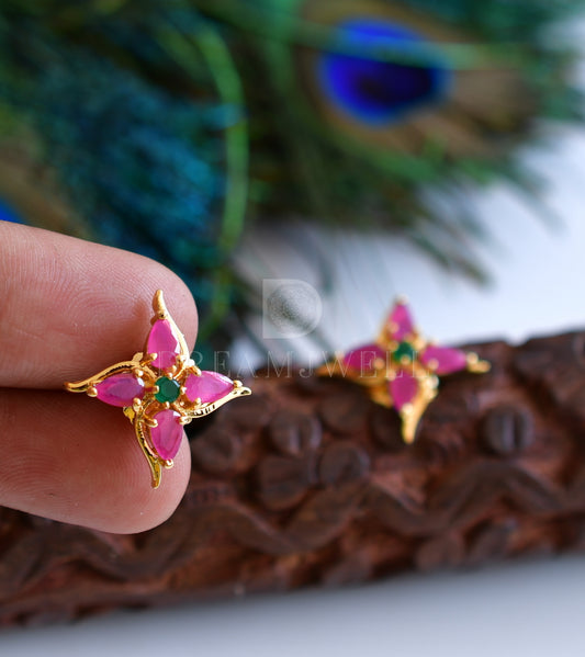 Gold tone Cz Ruby-emerald Stud/Earrings DJ22400
