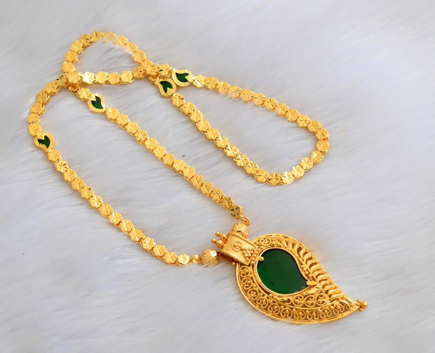 Gold tone green mango Kerala style pendant with chain dj-40321