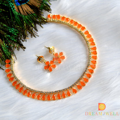 Gold tone cz-orange necklace set dj-12556