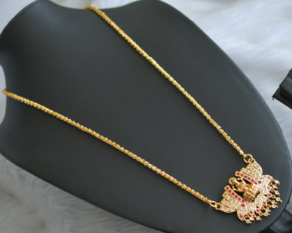 Gold tone white-ruby stone Lakshmi-Lotus south Indian style pendant with chain dj-41647
