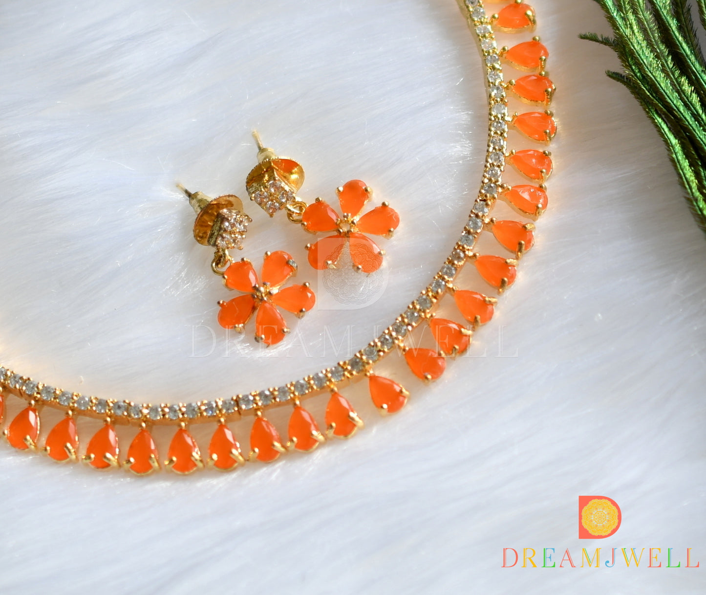 Gold tone cz-orange necklace set dj-12556