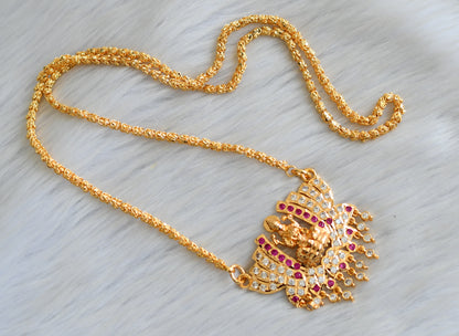 Gold tone white-ruby stone Lakshmi-Lotus south Indian style pendant with chain dj-41647