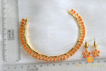 Gold tone cz-orange necklace set dj-12556