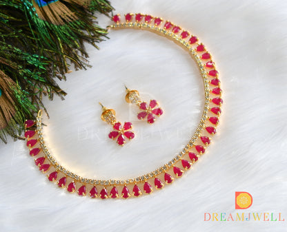 Gold tone cz ruby necklace set dj-12561