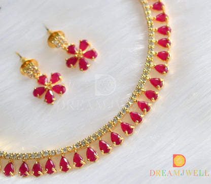 Gold tone cz ruby necklace set dj-12561