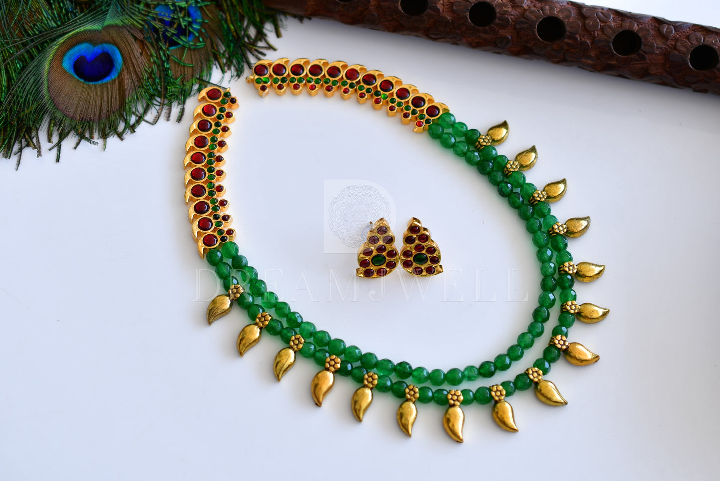 Antique Gold tone Kemp-green agate mango necklace set dj-21716