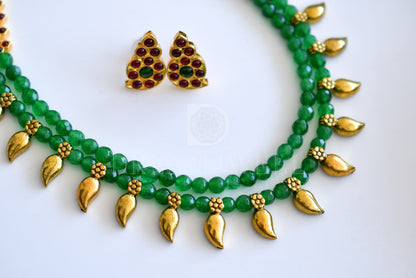 Antique Gold tone Kemp-green agate mango necklace set dj-21716