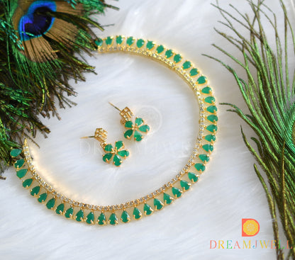 Gold tone Cz-green necklace set dj-12559