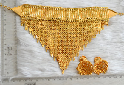 Gold tone kerala style elakka thali choker necklace set dj-39656