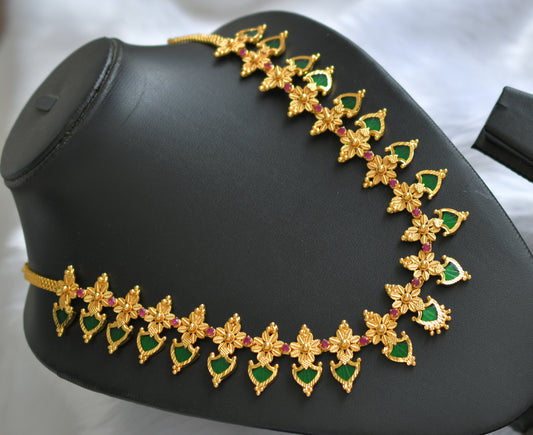 Gold tone green palakka flower necklace dj-34030