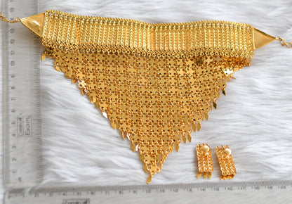 Gold tone kerala style elakka thali choker necklace set dj-39657